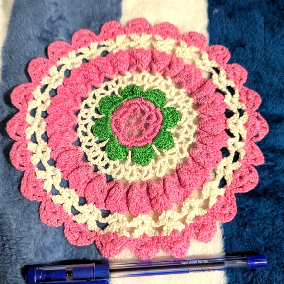 Handmade Pink and Green Crochet Doily Set Of 2 - Picture 1 of 2